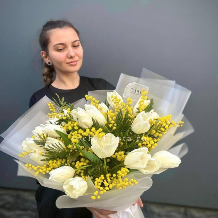 Букет тюльпанов и мимозы в Туле