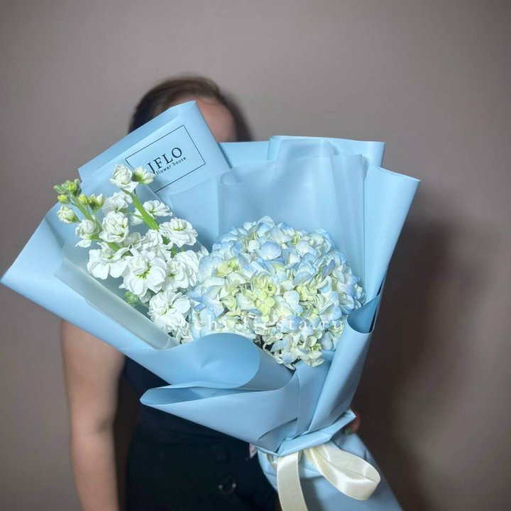 Гортензия голубая с маттиолой в Туле