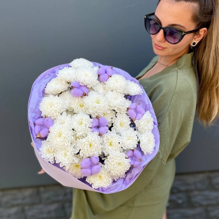  Букет  хризантем и хлопка в Туле