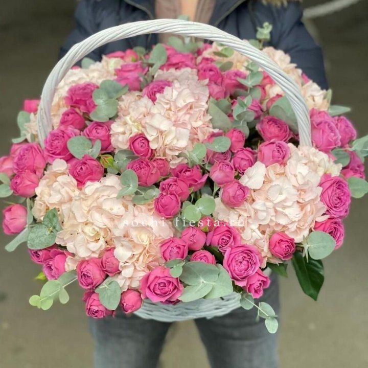 Корзина с гортензией и Мисти Баблс в Туле