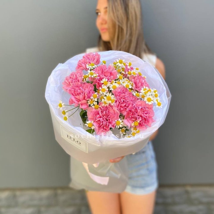 Дуобукет диантусов и ромашек в Туле