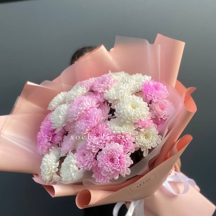  Букет бело-розовых хризантем  в Туле