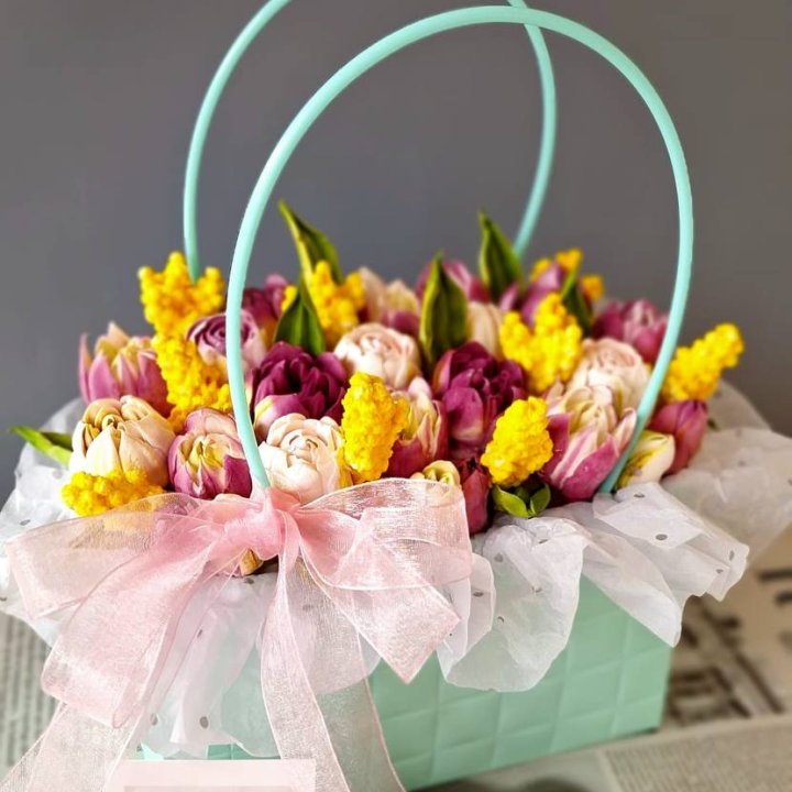 Тюльпаны в сумочке из зефира в Туле