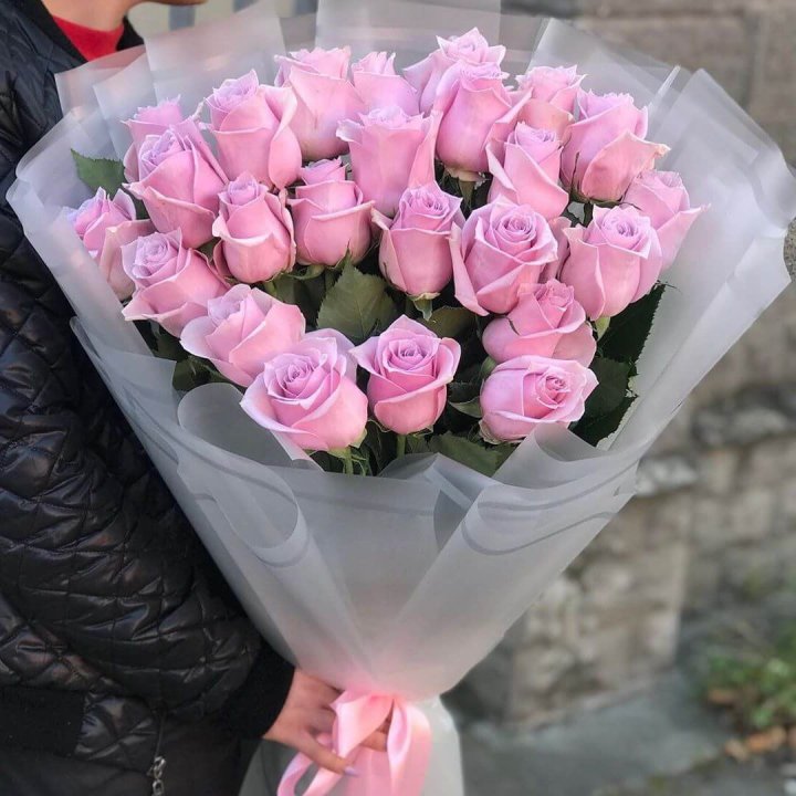 25 высоких розовых роз в Туле