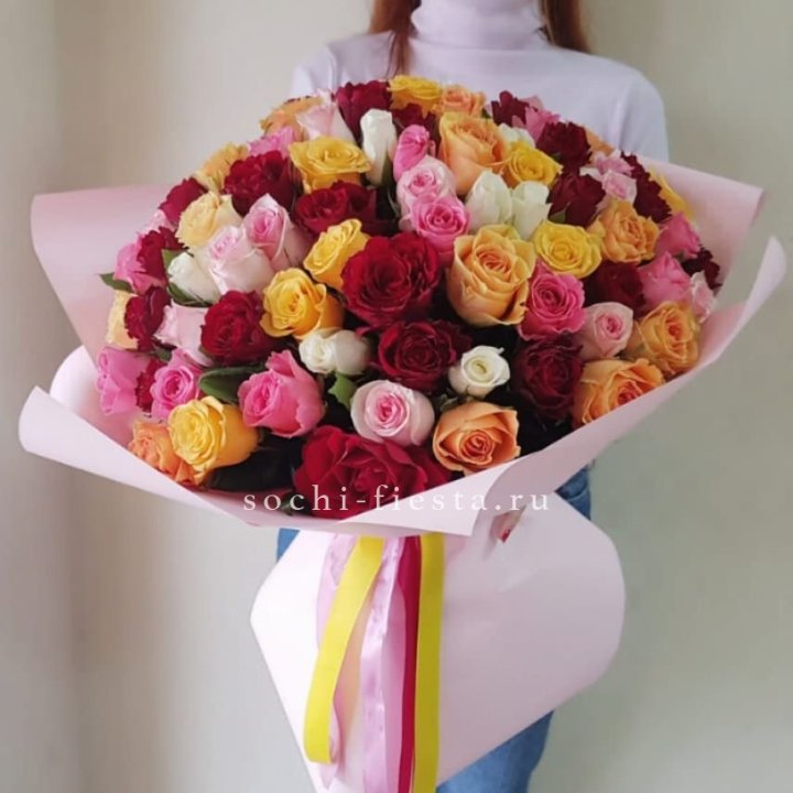 101 роза Кенийский микс "Нежность" в Туле