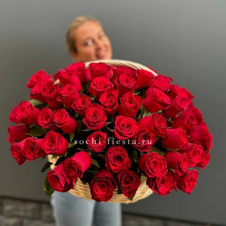 101 красная роза в корзине   в Туле