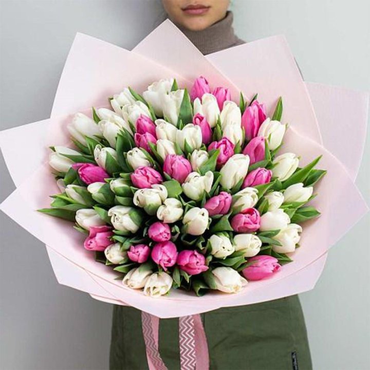 61 бело-розовый тюльпан в Туле